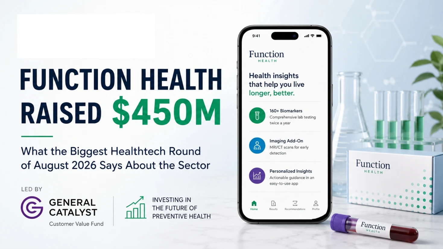 Function Health raised $450M in a major healthtech funding round focused on preventive healthcare.
