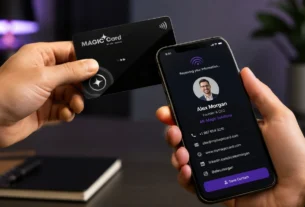 Magic Card NFC business card sharing contact details with a smartphone
