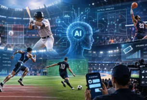 AI data overlay analyzing player movement on a professional sports field