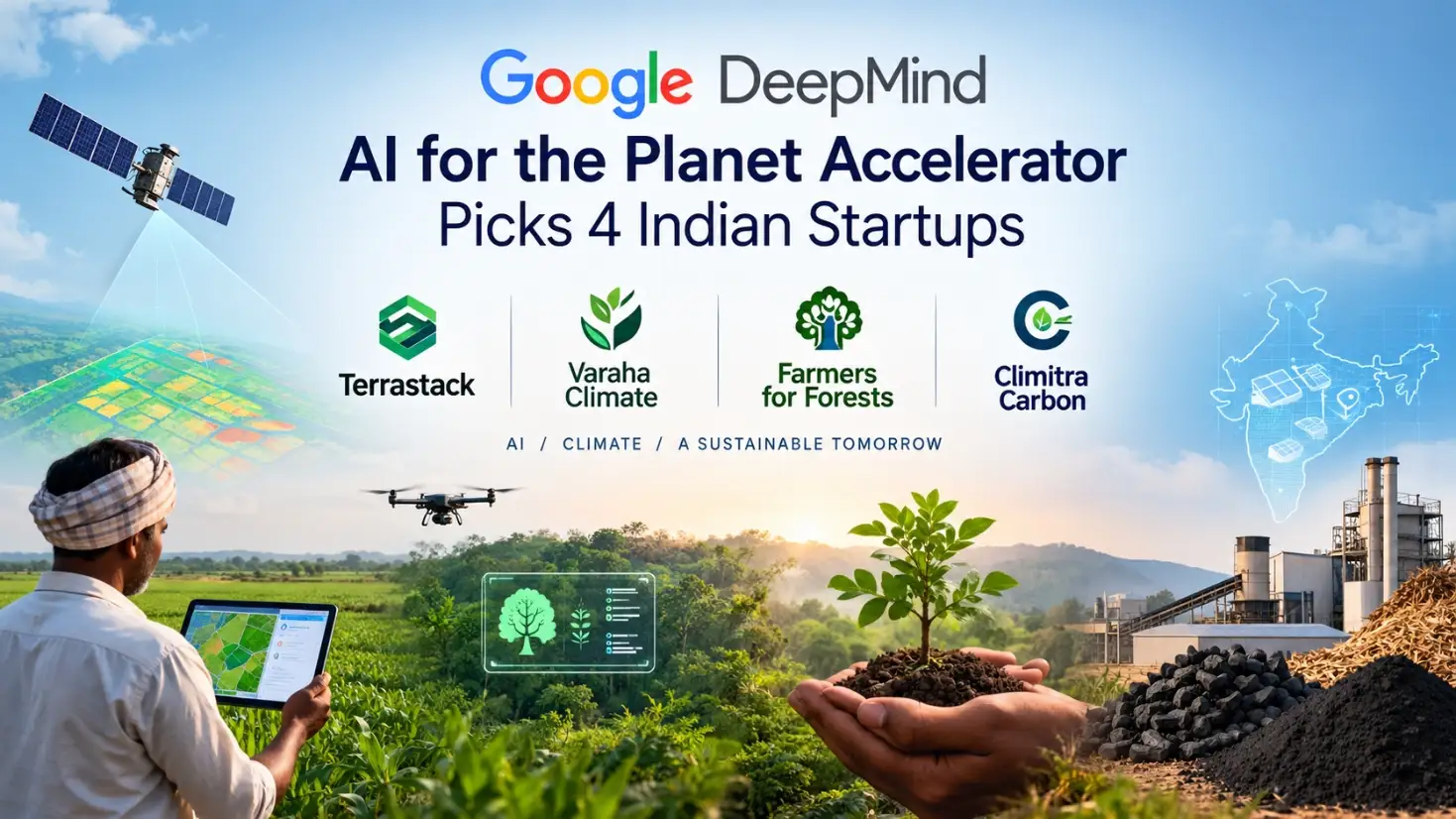 Google DeepMind AI for the Planet accelerator logo with Indian startup names