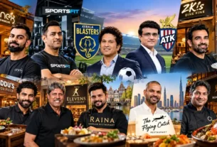 Graphic listing 10 cricketers who own restaurants, gyms or sports franchises
