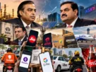 Graphic listing the 10 biggest business rivalries in India, including Ambani vs Adani and Jio vs Airtel